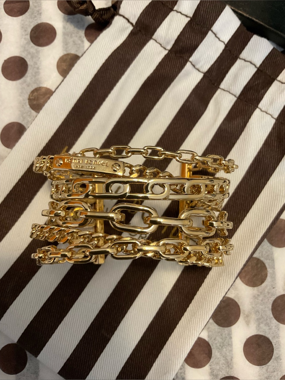 Henri Bendel Multi-Strand Chain Layered Cuff Bracelet Plus Dust Bag - Picture 3 of 12